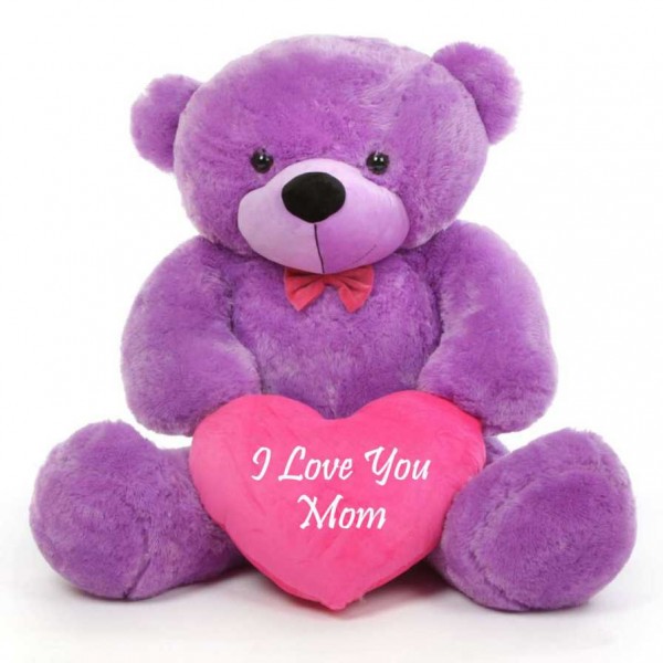 3.5 feet big purple teddy bear with pink I Love You Mom Heart